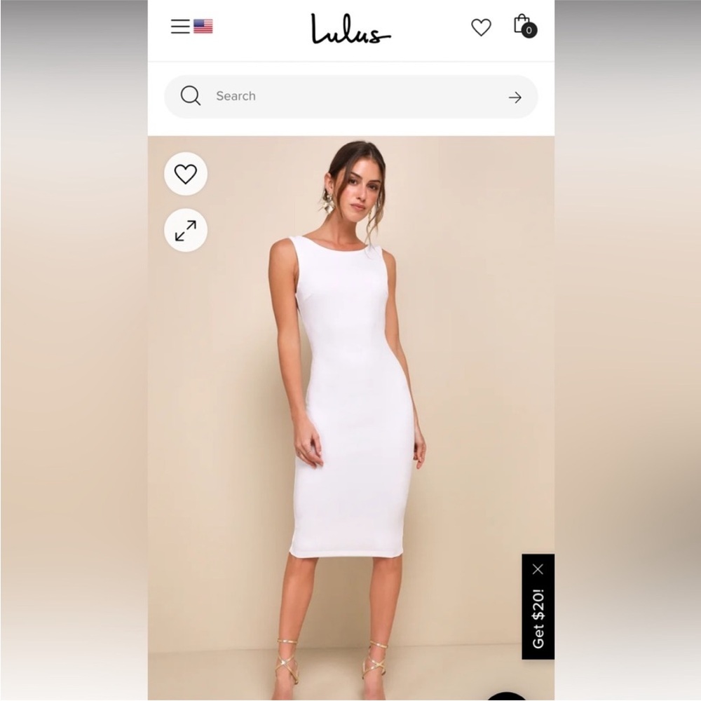 Lulu's White Sleeveless Sheath Midi Dress Scoop Neck